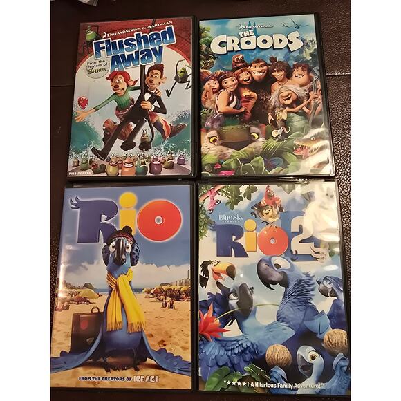 4 animated movie DVDs: Flushed Away/The Croods/Rio/Rio 2 - Picture 1 of 6